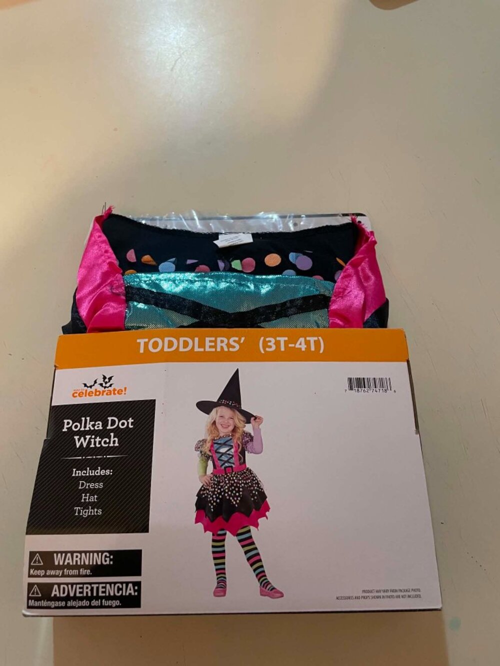 Brand New Way to Celebrate Toddler Girl Polka Dot&Stripes Witch Dress, 3t/4t.
